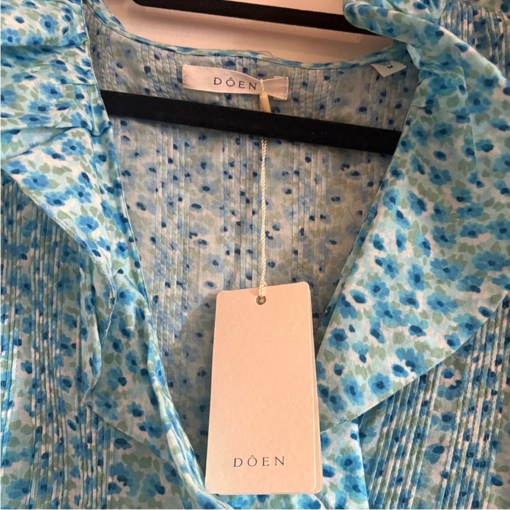 DÔEN Blue Floral Ruffle Henri Blouse - Picture 3 of 9